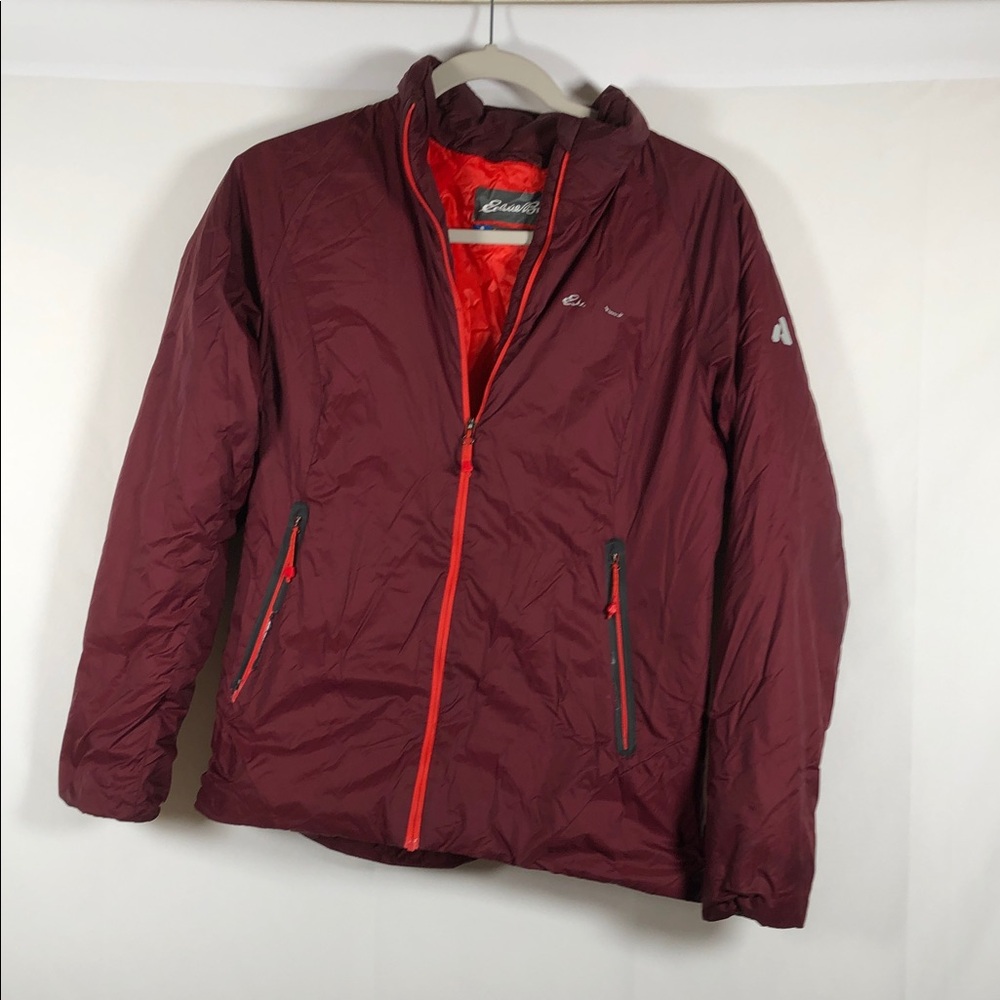 Eddie Bauer First Ascent Maroon Goose Down Puffer Jacket with Red Accents